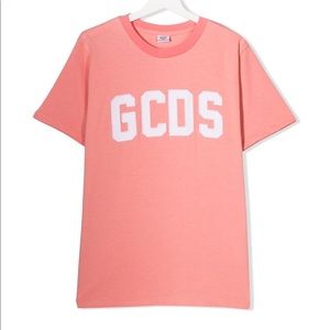 GCDS Rose Pink Cotton Teen Contrast Logo Patch T-shirt
